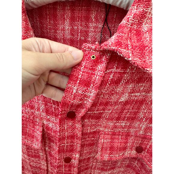 ZARA | Pink Plaid Tweed Preppy Button-Up Oversized Shacket | XL - Picture 6 of 6